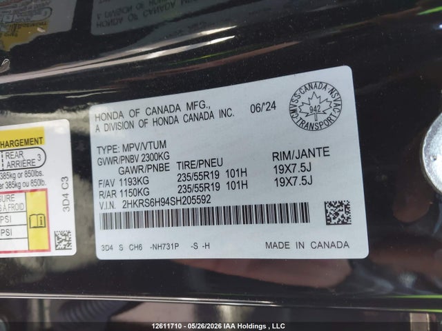 Продаж на аукціоні авто 2025 Honda Cr-v Hybrid, vin: 2HKRS6H94SH205592, номер лоту: 12611710
