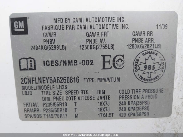 Aukcja sprzedaży 2010 Chevrolet Equinox Lt, vin: 2CNFLNEY5A6260816, numer aukcji: 12611716