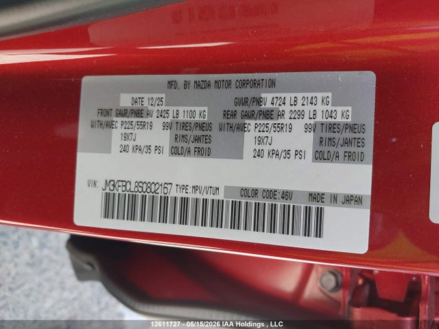 Auction sale of the 2025 Mazda Cx-5, vin: JM3KFBCL8S0802167, lot number: 12611727