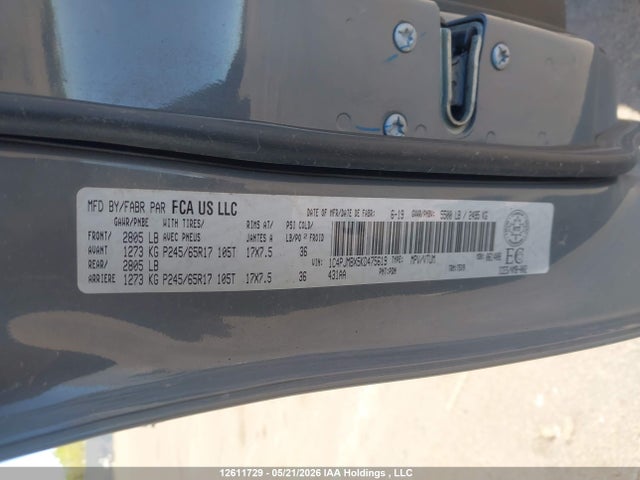 12611729 :رقم المزاد ، 1C4PJMBX5KD475619 vin ، 2019 Jeep Cherokee Trailhawk مزاد بيع