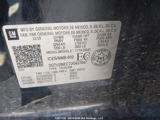 3GTU2NEC7JG617047 GMC Sierra 1500 Slt