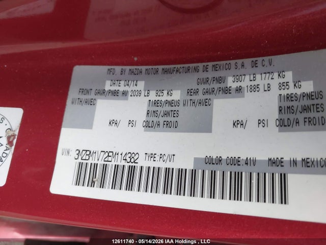 3MZBM1V72EM114382 Mazda Mazda3 Gs-sky