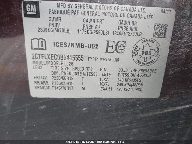 Продажа на аукционе авто 2011 Gmc Terrain Slt, vin: 2CTFLXEC9B6415555, номер лота: 12611745