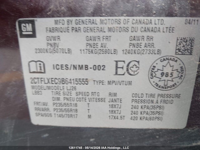Продажа на аукционе авто 2011 Gmc Terrain Slt, vin: 2CTFLXEC9B6415555, номер лота: 12611745