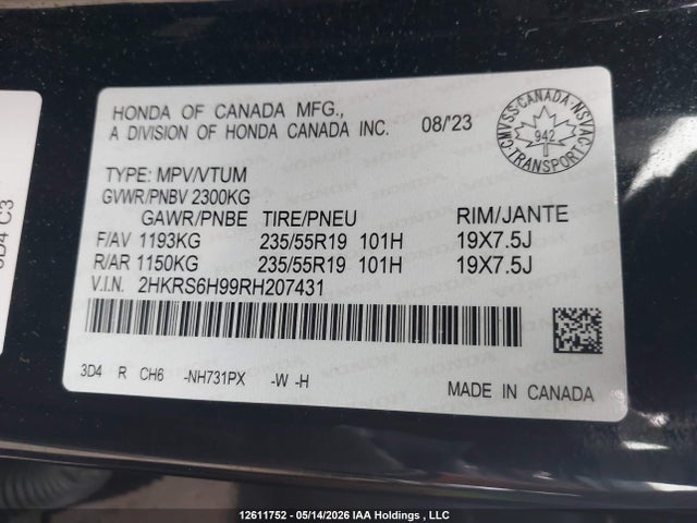Auction sale of the 2024 Honda Cr-v Hybrid, vin: 2HKRS6H99RH207431, lot number: 12611752