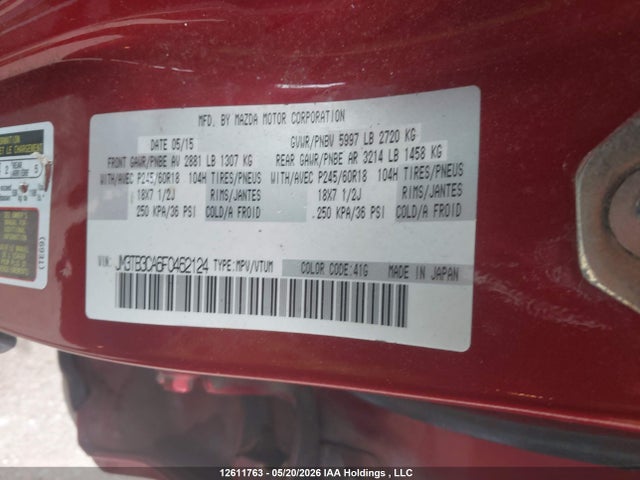 JM3TB3CA6F0462124 Mazda Cx-9 Gs