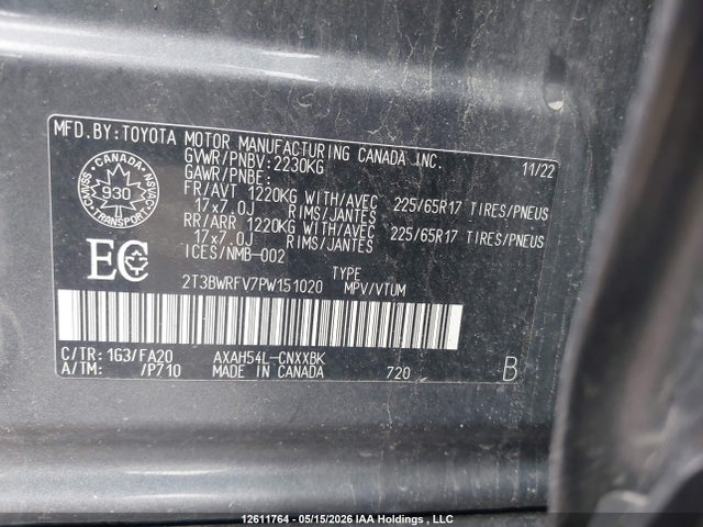 Aukcja sprzedaży 2023 Toyota Rav4 Le, vin: 2T3BWRFV7PW151020, numer aukcji: 12611764
