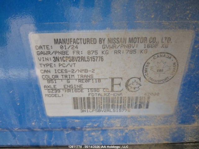 Продажа на аукционе авто 2024 Nissan Kicks, vin: 3N1CP5BV2RL515776, номер лота: 12611778