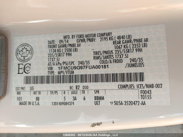 Продажа на аукционе авто 2015 Ford Escape Se, vin: 1FMCU9G97FUA00181, номер лота: 12608302