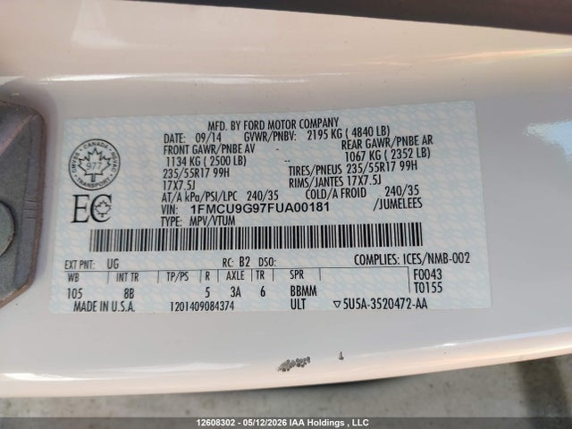 Продажа на аукционе авто 2015 Ford Escape Se, vin: 1FMCU9G97FUA00181, номер лота: 12608302