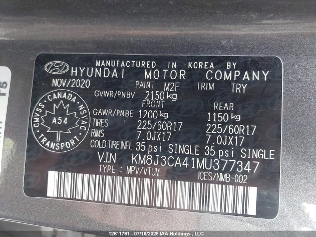 Aukcja sprzedaży 2021 Hyundai Tucson Limited/sel/sport/ultimate/value, vin: KM8J3CA41MU377347, numer aukcji: 12611791