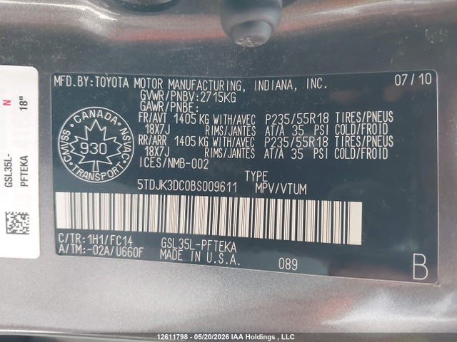 Aukcja sprzedaży 2011 Toyota Sienna Le 7 Passenger, vin: 5TDJK3DC0BS009611, numer aukcji: 12611798
