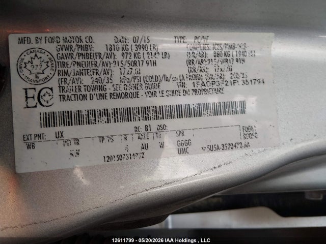 Ford FOCUS SE 2015 1FADP3F21FL351794 Image 9