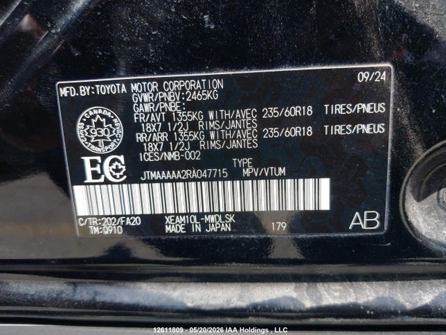 12611809 :رقم المزاد ، JTMAAAAA2RA047715 vin ، 2024 Toyota Bz4x Le مزاد بيع