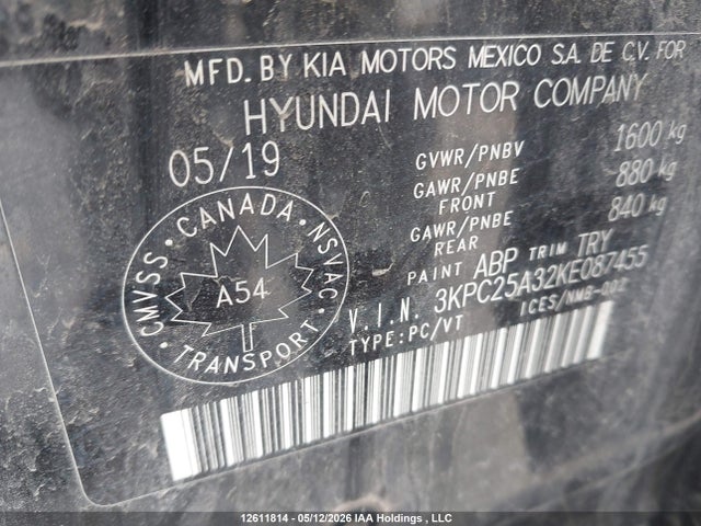 2019 Hyundai Accent Se/sel მანქანა იყიდება აუქციონზე, vin: 3KPC25A32KE087455, აუქციონის ნომერი: 12611814