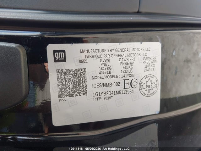 Aukcja sprzedaży 2021 Chevrolet Corvette, vin: 1G1YB2D41M5113964, numer aukcji: 12611818