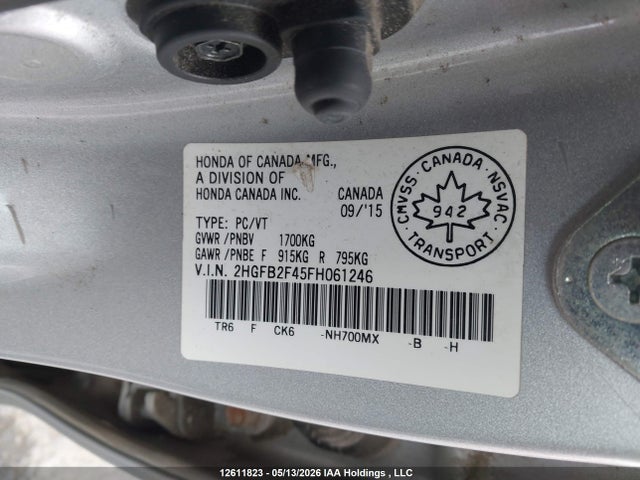 2015 Honda Civic Lx მანქანა იყიდება აუქციონზე, vin: 2HGFB2F45FH061246, აუქციონის ნომერი: 12611823