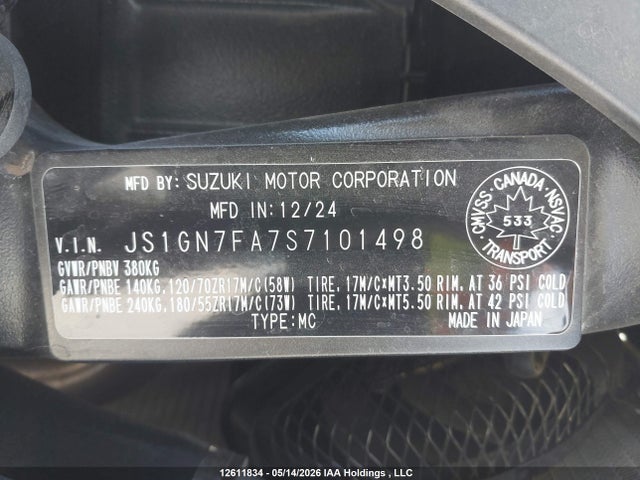 Aukcja sprzedaży 2025 Suzuki Gsx-r600, vin: JS1GN7FA7S7101498, numer aukcji: 12611834