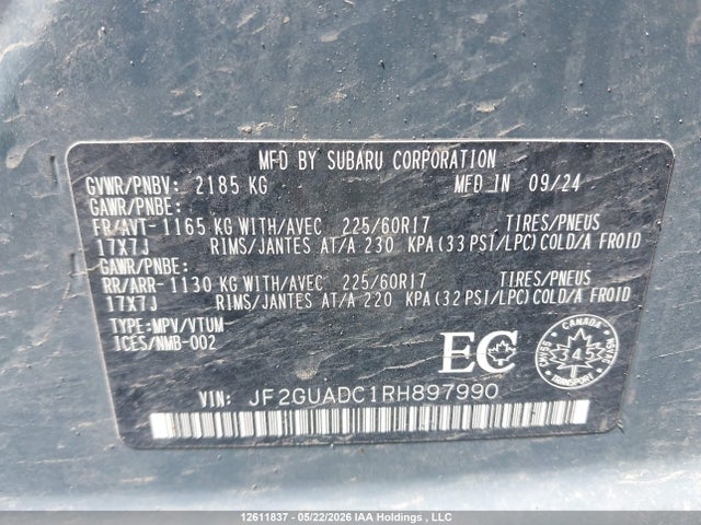 2024 Subaru Crosstrek Premium მანქანა იყიდება აუქციონზე, vin: JF2GUADC1RH897990, აუქციონის ნომერი: 12611837