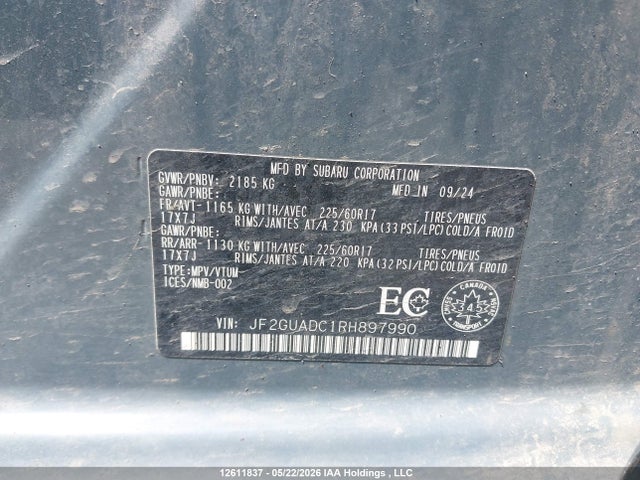 2024 Subaru Crosstrek Premium მანქანა იყიდება აუქციონზე, vin: JF2GUADC1RH897990, აუქციონის ნომერი: 12611837