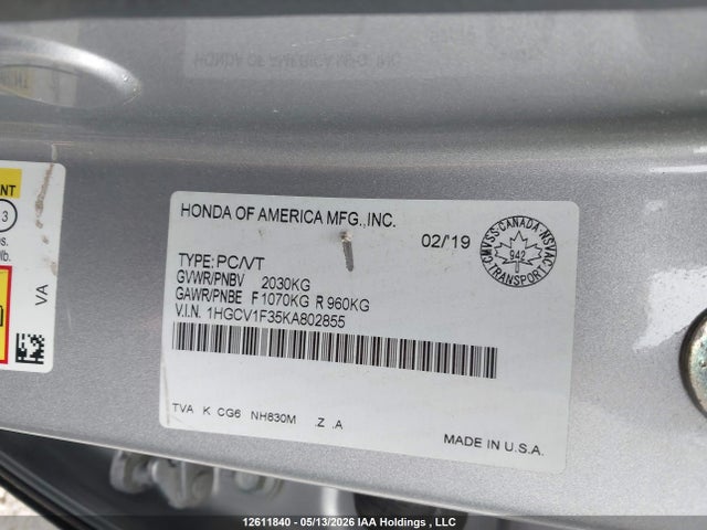 1HGCV1F35KA802855 Honda Accord Sport