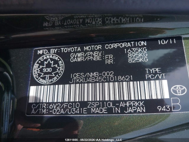 Aukcja sprzedaży 2012 Toyota Scion Xd, vin: JTKKU4B45C1018621, numer aukcji: 12611855