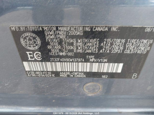 Продаж на аукціоні авто 2012 Toyota Rav4, vin: 2T3ZF4DV9CW137974, номер лоту: 12611878