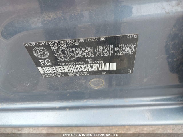 Продаж на аукціоні авто 2012 Toyota Rav4, vin: 2T3ZF4DV9CW137974, номер лоту: 12611878