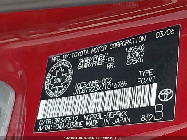Продажа на аукционе авто 2007 Toyota Yaris, vin: JTDBT923X71016769, номер лота: 12611884