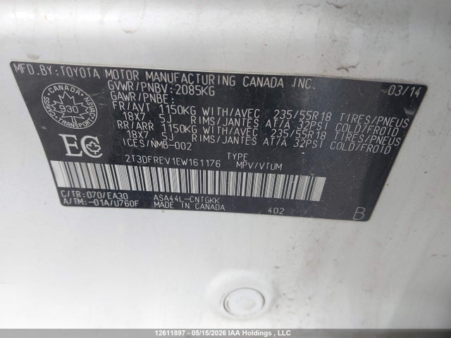 Aukcja sprzedaży 2014 Toyota Rav4 Limited, vin: 2T3DFREV1EW161176, numer aukcji: 12611897