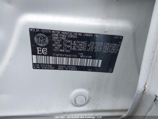 Aukcja sprzedaży 2014 Toyota Rav4 Limited, vin: 2T3DFREV1EW161176, numer aukcji: 12611897