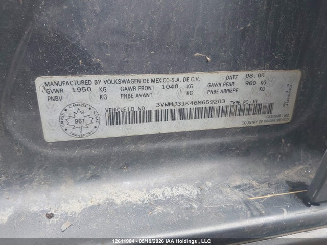 Aukcja sprzedaży 2006 Volkswagen Jetta 2.0t, vin: 3VWMJ31K46M659203, numer aukcji: 12611904