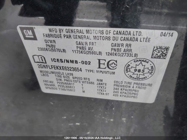 Продаж на аукціоні авто 2014 Chevrolet Equinox Lt, vin: 2GNFLFEKXE6323654, номер лоту: 12611906