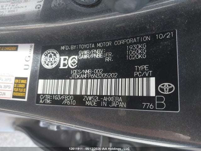 Aukcja sprzedaży 2022 Toyota Prius Prime, vin: JTDKAMFP6N3205202, numer aukcji: 12611911