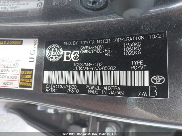 Aukcja sprzedaży 2022 Toyota Prius Prime, vin: JTDKAMFP6N3205202, numer aukcji: 12611911
