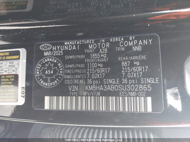2025 Hyundai Kona მანქანა იყიდება აუქციონზე, vin: KM8HA3AB0SU302865, აუქციონის ნომერი: 12611922