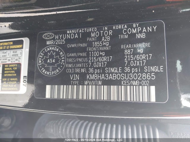 2025 Hyundai Kona მანქანა იყიდება აუქციონზე, vin: KM8HA3AB0SU302865, აუქციონის ნომერი: 12611922