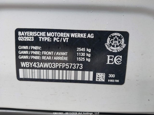 Aukcja sprzedaży 2023 Bmw I4 Edrive 35, vin: WBY43AW03PFP57373, numer aukcji: 12611931