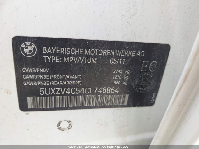 Aukcja sprzedaży 2012 Bmw X5 Xdrive35i, vin: 5UXZV4C54CL746864, numer aukcji: 12611933