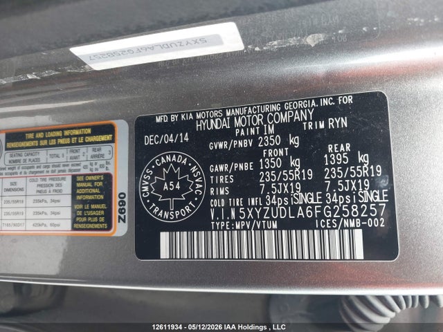 12611934 :رقم المزاد ، 5XYZUDLA6FG258257 vin ، 2015 Hyundai Santa Fe مزاد بيع