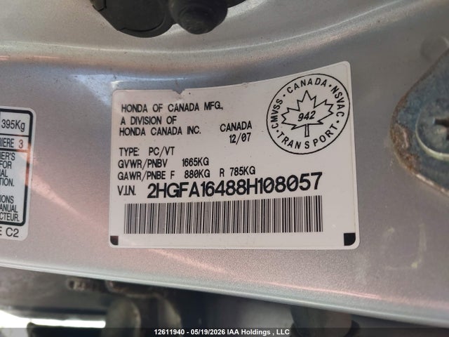 Продаж на аукціоні авто 2008 Honda Civic Dx-g, vin: 2HGFA16488H108057, номер лоту: 12611940