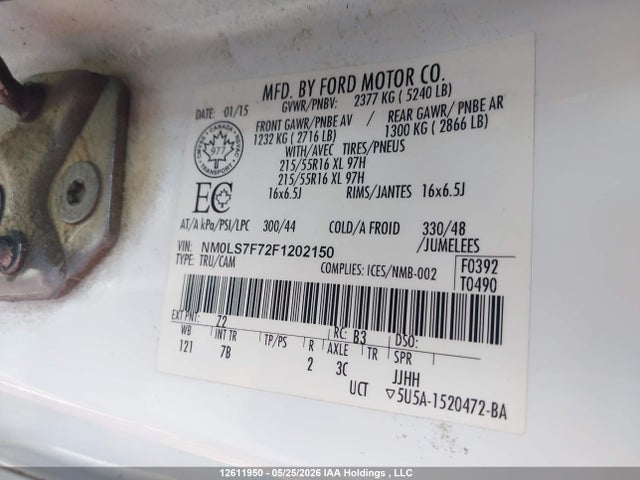 Продаж на аукціоні авто 2015 Ford Transit Connect Xlt, vin: NM0LS7F72F1202150, номер лоту: 12611950