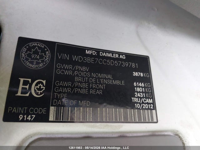 Продаж на аукціоні авто 2013 Mercedes-benz Sprinter 2500, vin: WD3BE7CC5D5739781, номер лоту: 12611983