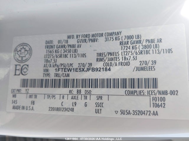Ford F150 Supercrew 2018 1FTEW1E5XJFB92184 Image 18