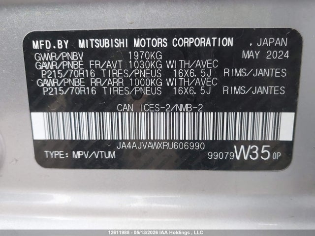 JA4AJVAWXRU606990 Mitsubishi Rvr Se/sel/noir/gt