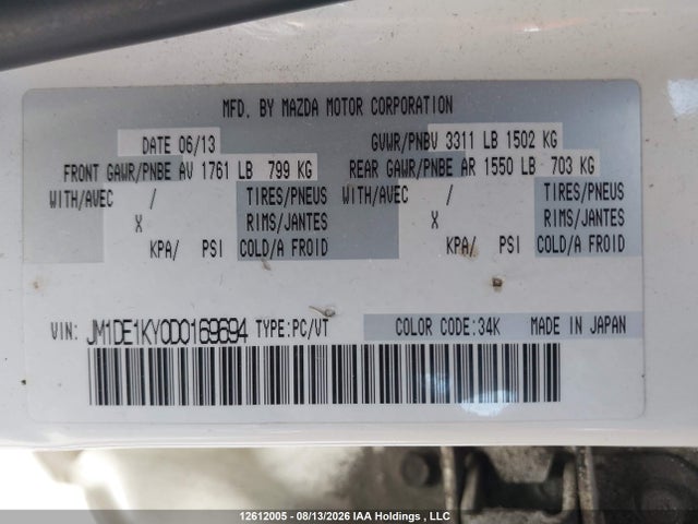 Продажа на аукционе авто 2013 Mazda Mazda2, vin: JM1DE1KY0D0169694, номер лота: 12612005