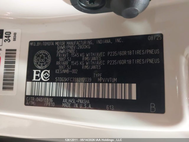 5TDGSKFC3SS212039 Toyota Sienna Xse 7-passenger