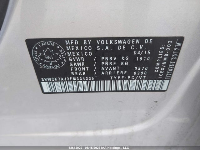 3VW2K7AJ3FM334335 Volkswagen Jetta 2.0l Trendline/2.0l Trendline+
