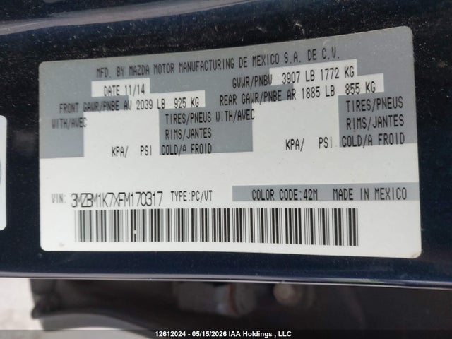 3MZBM1K7XFM170317 Mazda MAZDA3