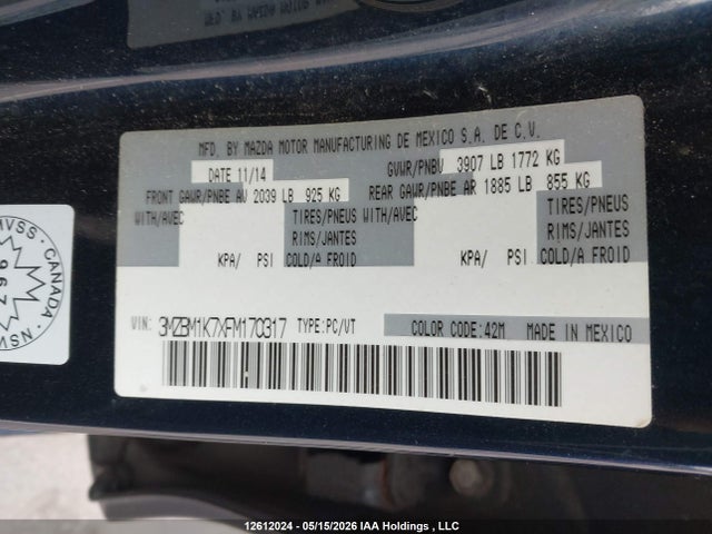 3MZBM1K7XFM170317 Mazda MAZDA3